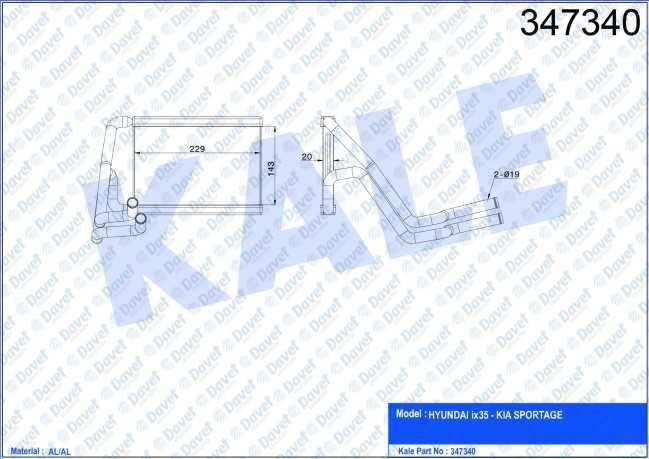 KALE 347340 Kalorifer Radyatoru Hyundai Ix35-Kia Sportage 1.6 2.0 2.0crdi 10> (Borulu) [Brazing Al/Al] [143x229x20]